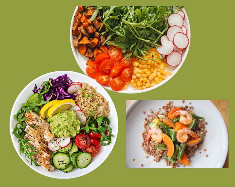 “Healthy meal plate with lean protein, vegetables, and healthy fats for blood pressure management