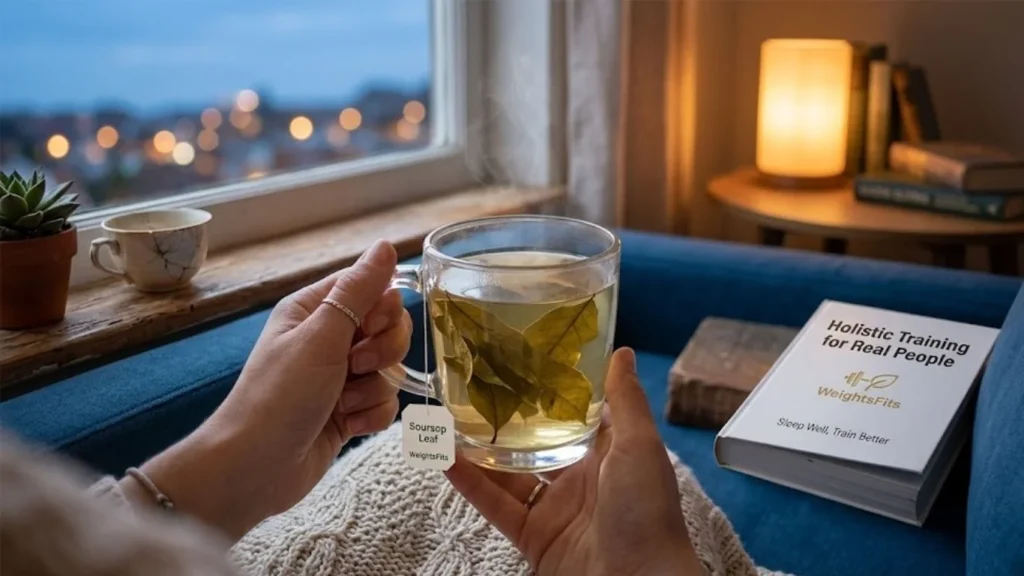 A warm cup of leaf tea illustrating the herbal Corossol benefits and side effects for better sleep.