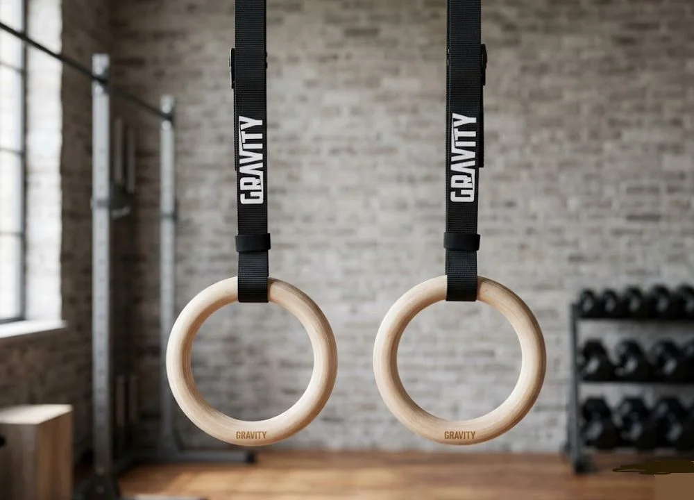 Gravity Fitness professional wooden gymnastic rings for calisthenics and CrossFit training
