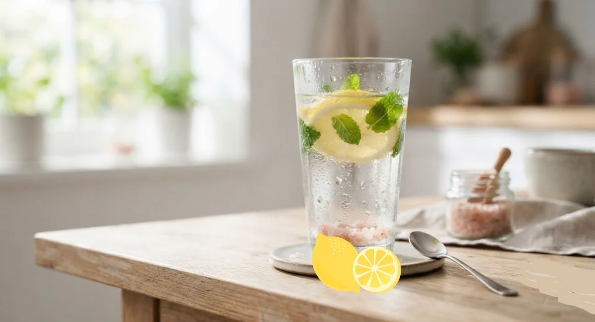 Hydrating drinks with electrolytes in a glass with lemon and mint